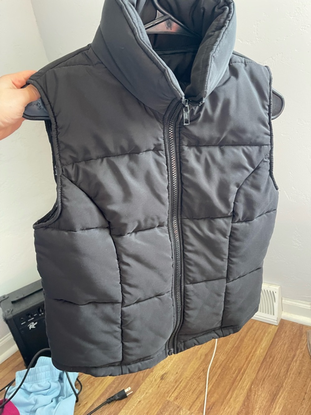Black Puffer Vest with High Collar